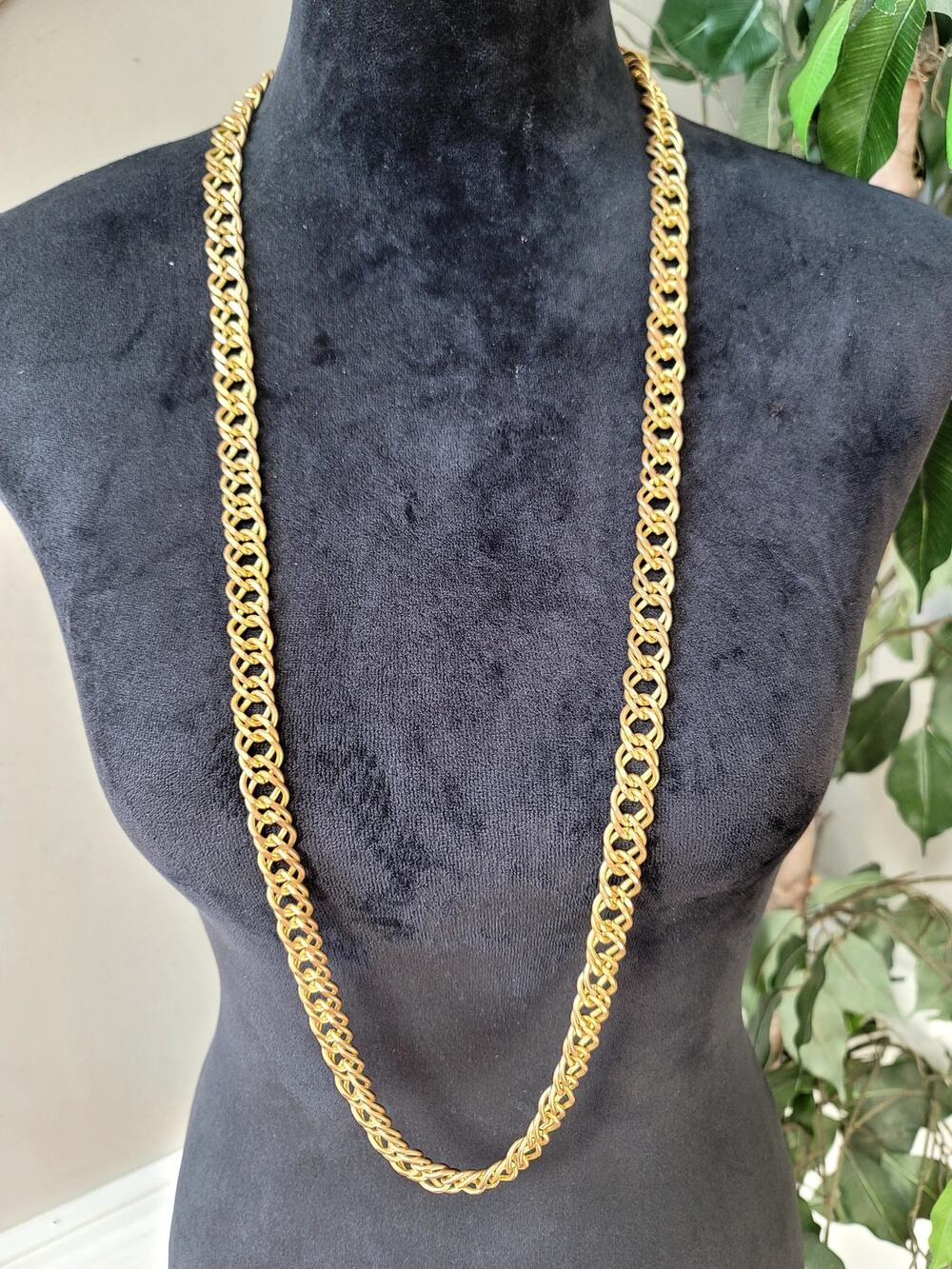 Plunder Brushed Gold Tone Long Chain Link Necklace Classic Statement Jewelry
